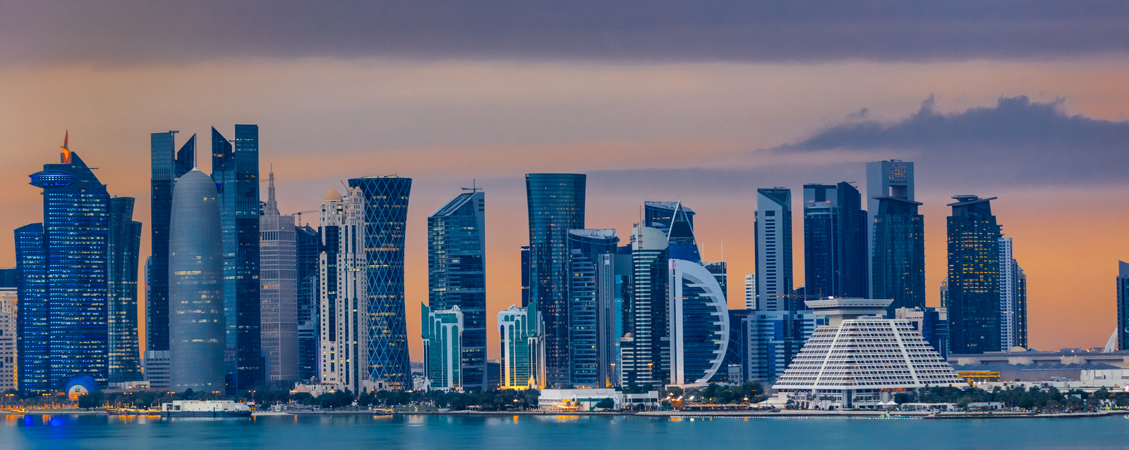 architecture of Doha at night. Doha, Ad-Dawhah, Qatar.